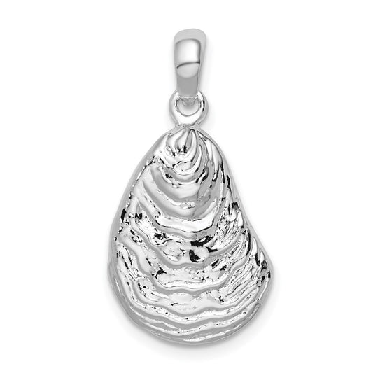 Sterling Silver Rhodium-Plated Polished and Textured 3D Oyster Shell Pendant
