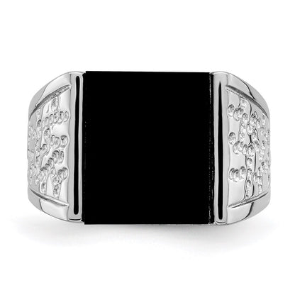 Sterling Silver Rhodium-plated Men's Onyx Ring Size 10