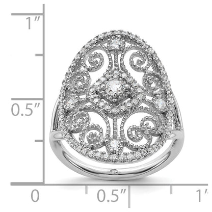 Sterling Silver Rhodium-plated Cubic Zirconia Filigree Oval Ring Size 8