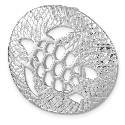 Sterling Silver Rhodium-Plated Polished and Textured Cutout Turtle Chain Slide