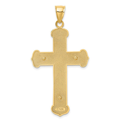 14k Two-tone Gold Engraved Crucifix Charm Pendant for Women