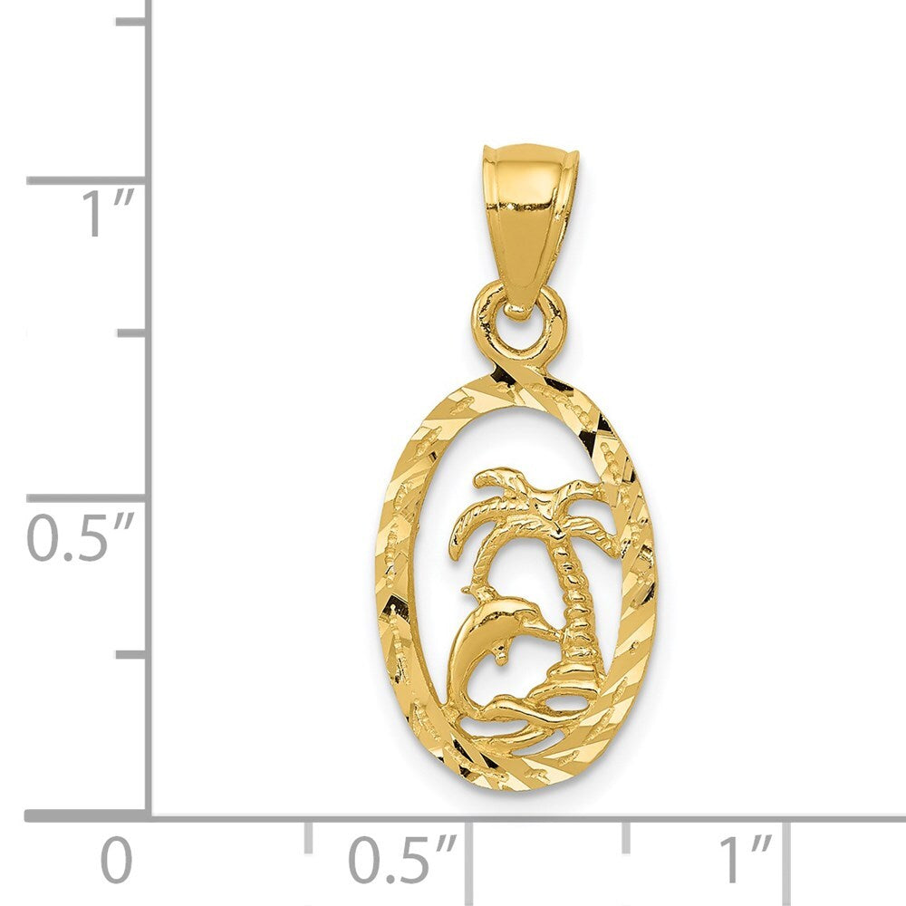14k Yellow Gold Dolphin and Palm Tree Pendant for Women