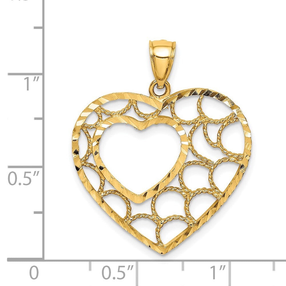 14k Yellow Gold Diamond-cut Heart Pendant for Women