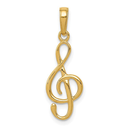 14k Yellow Gold 3-D Clef Treble Clef Pendant for Women