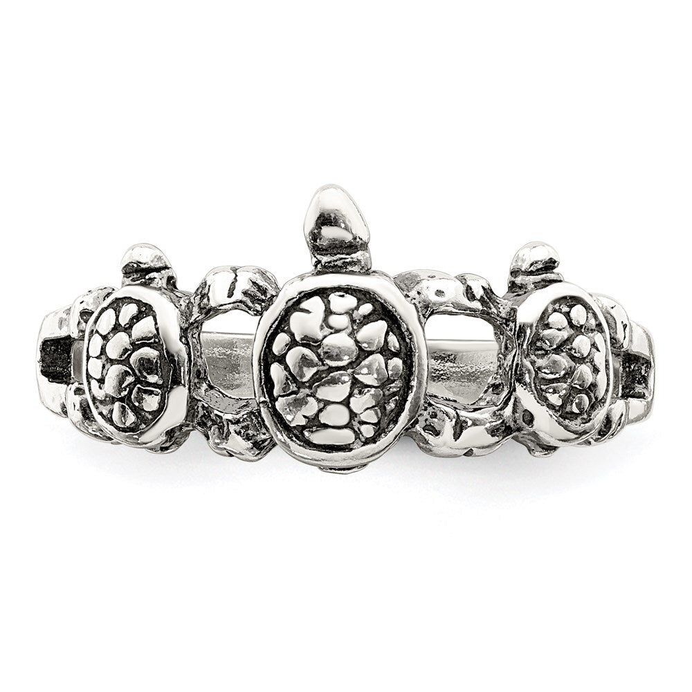 Sterling Silver Antiqued Turtle Ring Size 8