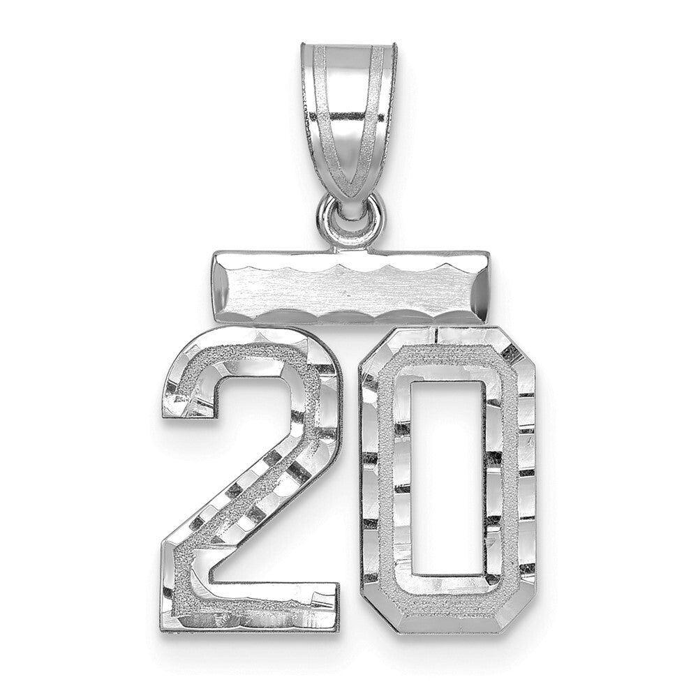 14k White Gold Small Brushed Diamond-cut Number 20 Charm Pendant for Women