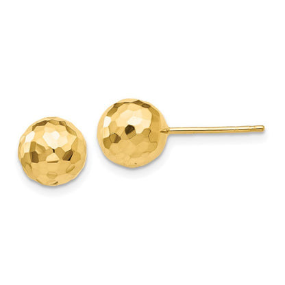 14k Yellow Gold Gold Polished and Diamond Cut 8MM Ball Stud Earrings