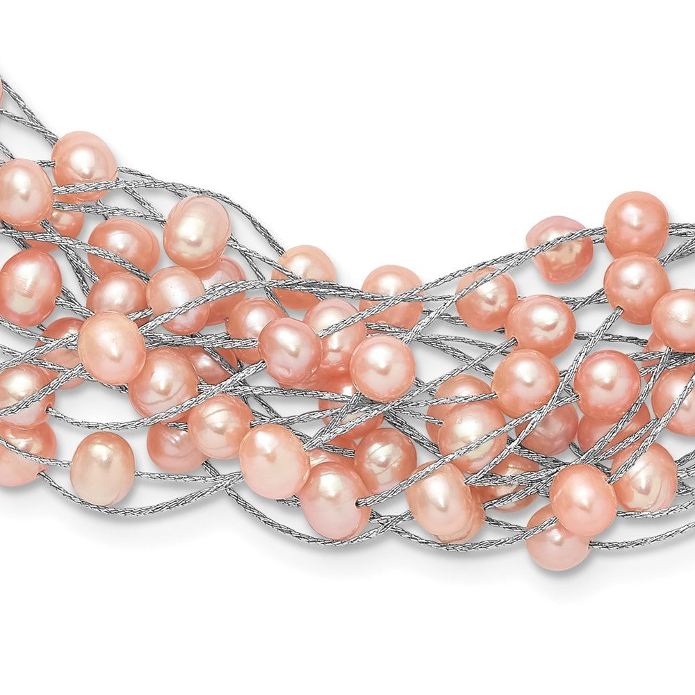 Sterling Silver 5-5.5mm Pink Semi-Round Cultured Pearl Multi Strand Necklace 18"