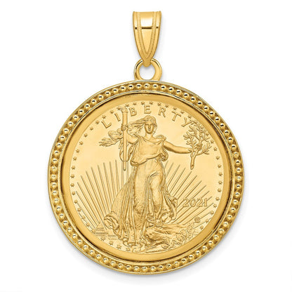14k Yellow Gold Beaded Mounted 1/4oz American Eagle Coin Bezel Pendant