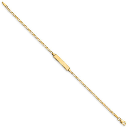 14k Yellow Gold  Solid Chain Bracelet Figaro Link 19.5x5mm Plate 8" ID Bracelet