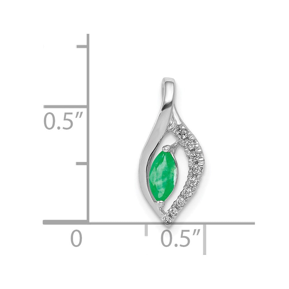 14k White Gold Diamond and Marquise Emerald Pendant for Women