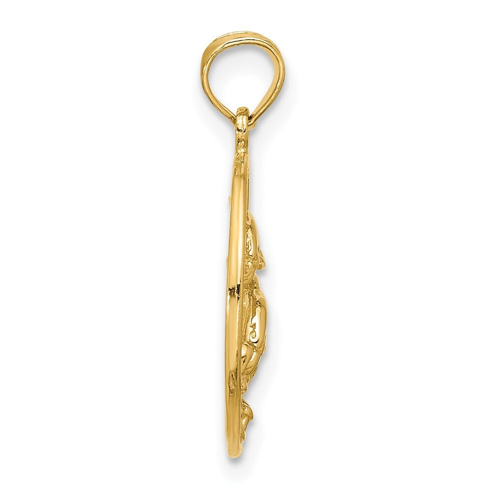 14k Yellow Gold Double Dolphin Circle Pendant for Women