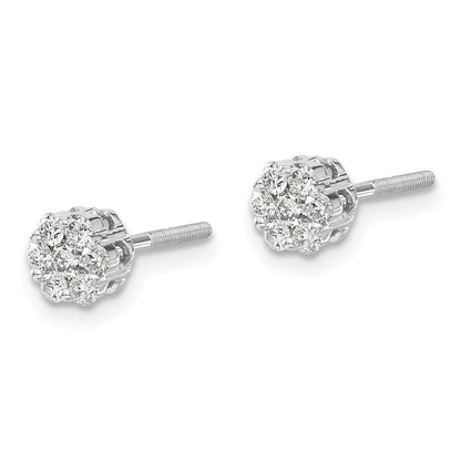 14k White Gold Diamond Cluster Screwback Stud Earrings