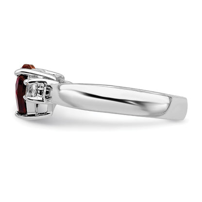 Sterling Silver Rhodium-plated Heart Garnet & White Topaz Ring Size 7