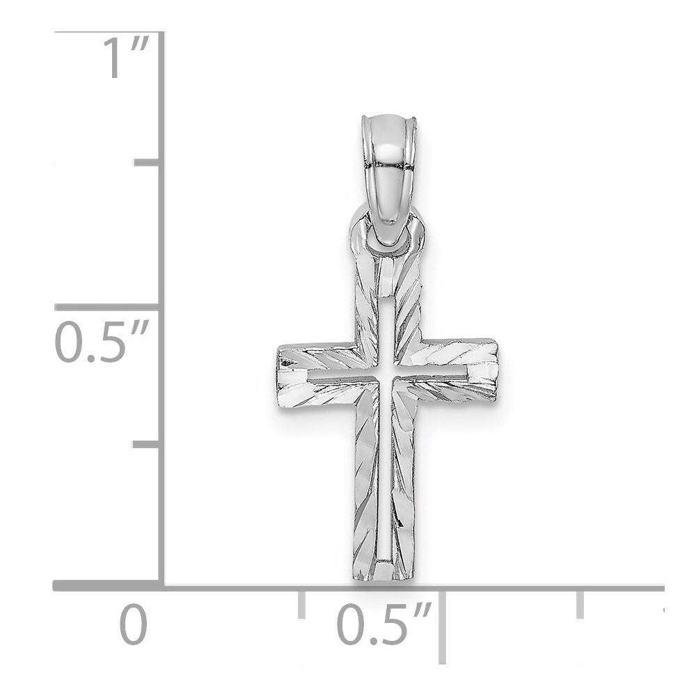 14k White Gold Diamond-Cut Cross Charm Pendant for Women