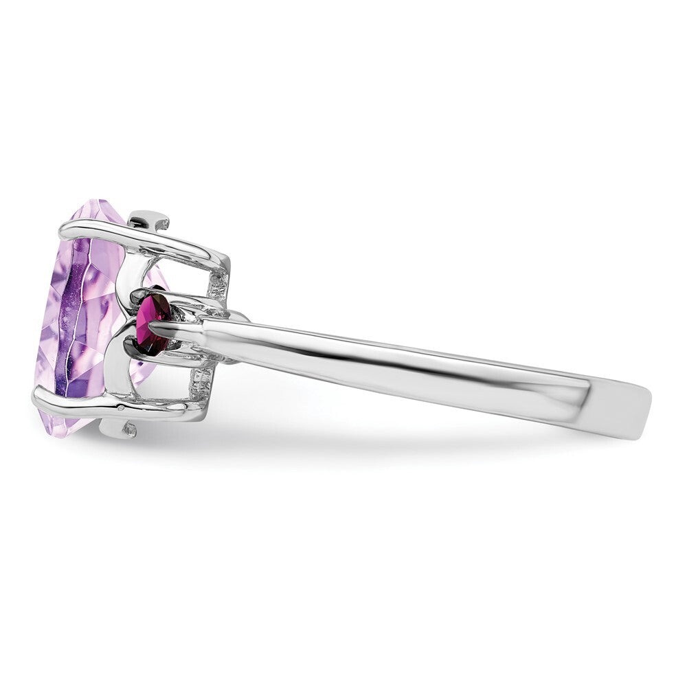 Sterling Silver Rhodium Pink Quartz & Rhodolite Garnet Ring Size 9