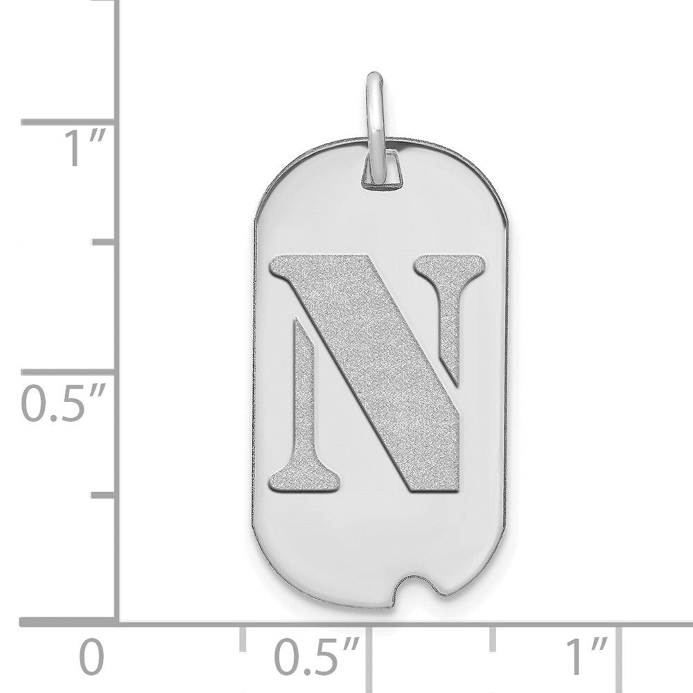 14k White Gold Polished Letter N Initial Dog Tag Pendant for Women