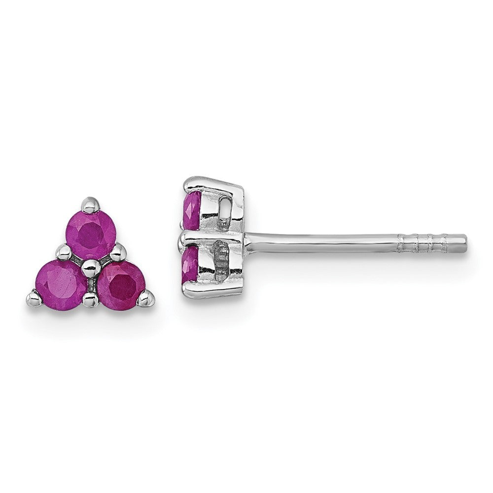 Sterling Silver Rhodium-plated Polished Three Round Ruby Earrings