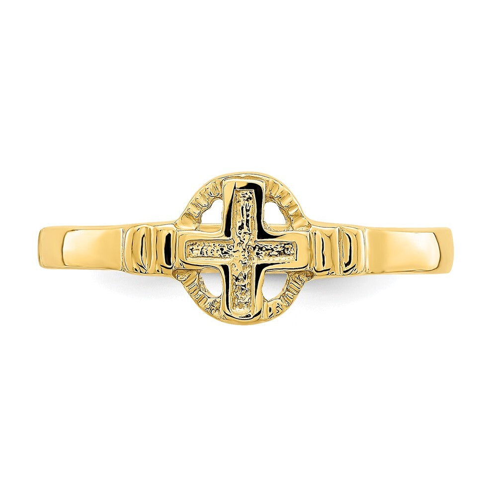 14K Yellow Gold Polished Cross In Circle Ring Size 7