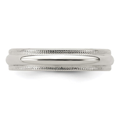Sterling Silver 4mm Half Round Milgrain Size 6 Band Ring