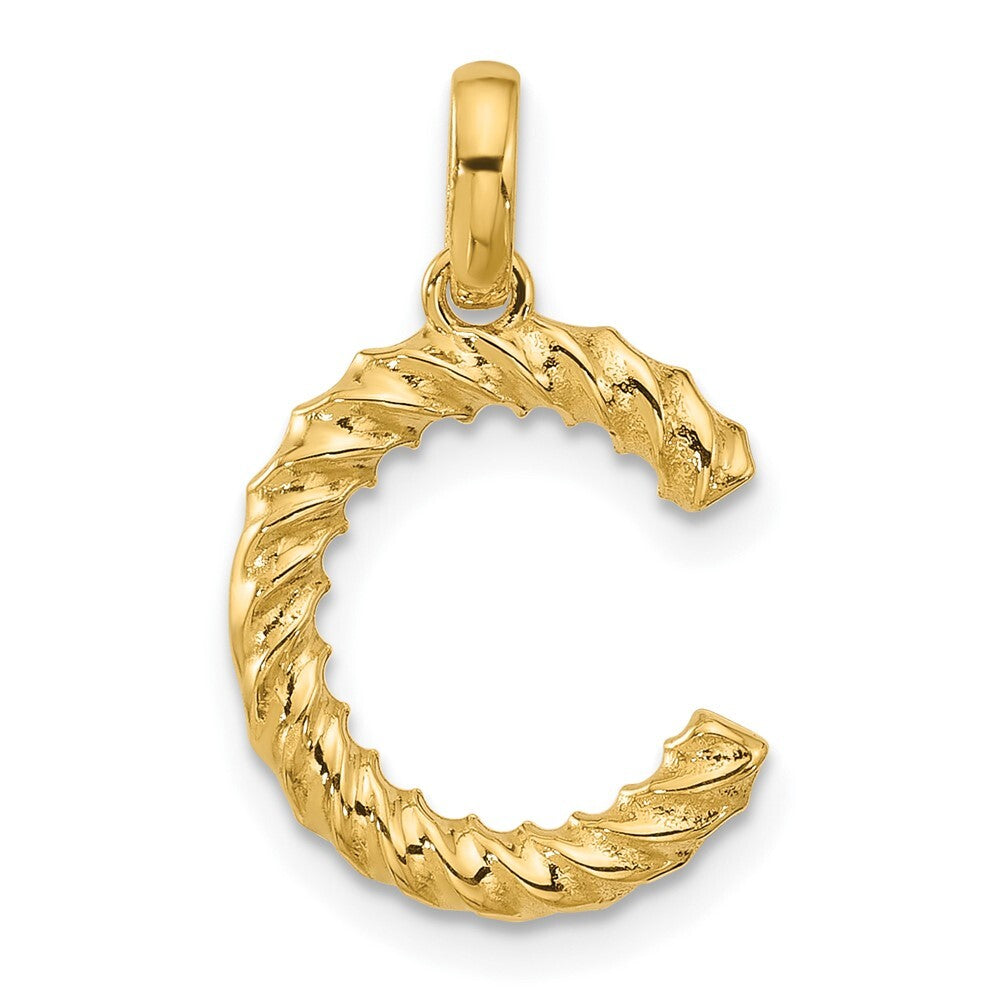 14k Yellow Gold Fancy Twist Letter C Pendant for Women