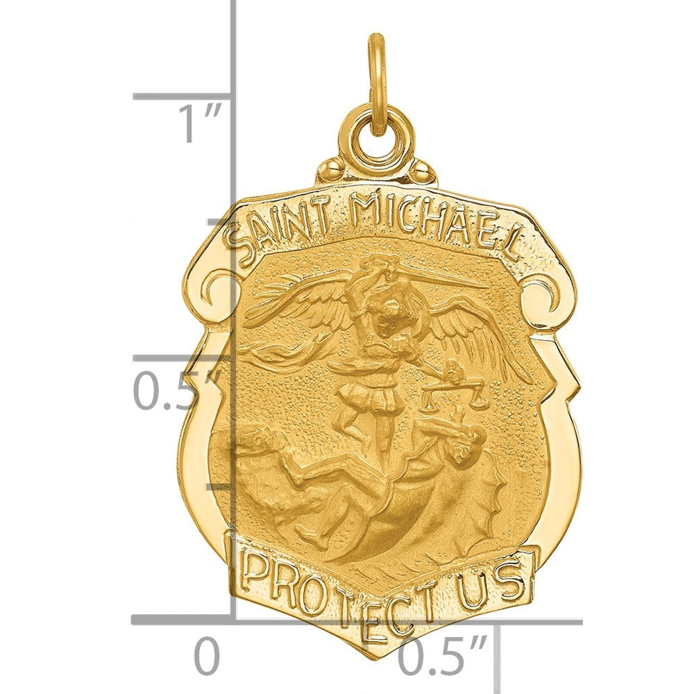 14k Yellow Gold Solid Polished Satin Large St. Michael Badge Medal