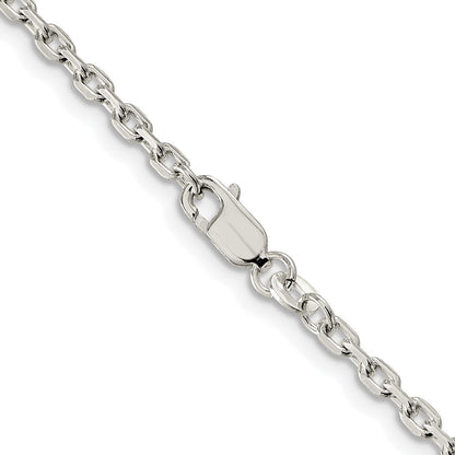 Sterling Silver Rhodium-plated 2.75mm Beveled Oval Cable Chain Necklace