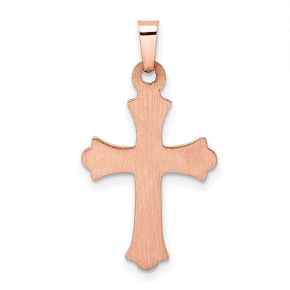 14k Two-tone Gold Rose and Polished Fleur de Lis INRI Hollow Crucifix Pendant