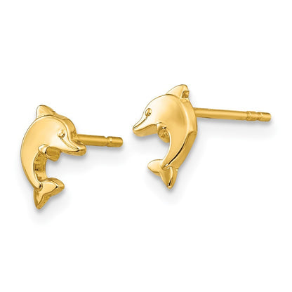 14k Yellow Gold Polished Dolphin Stud Earrings