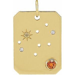 14k Yellow Gold Spessartite Garnet & .01 Diamond Virgo Constellation Pendant