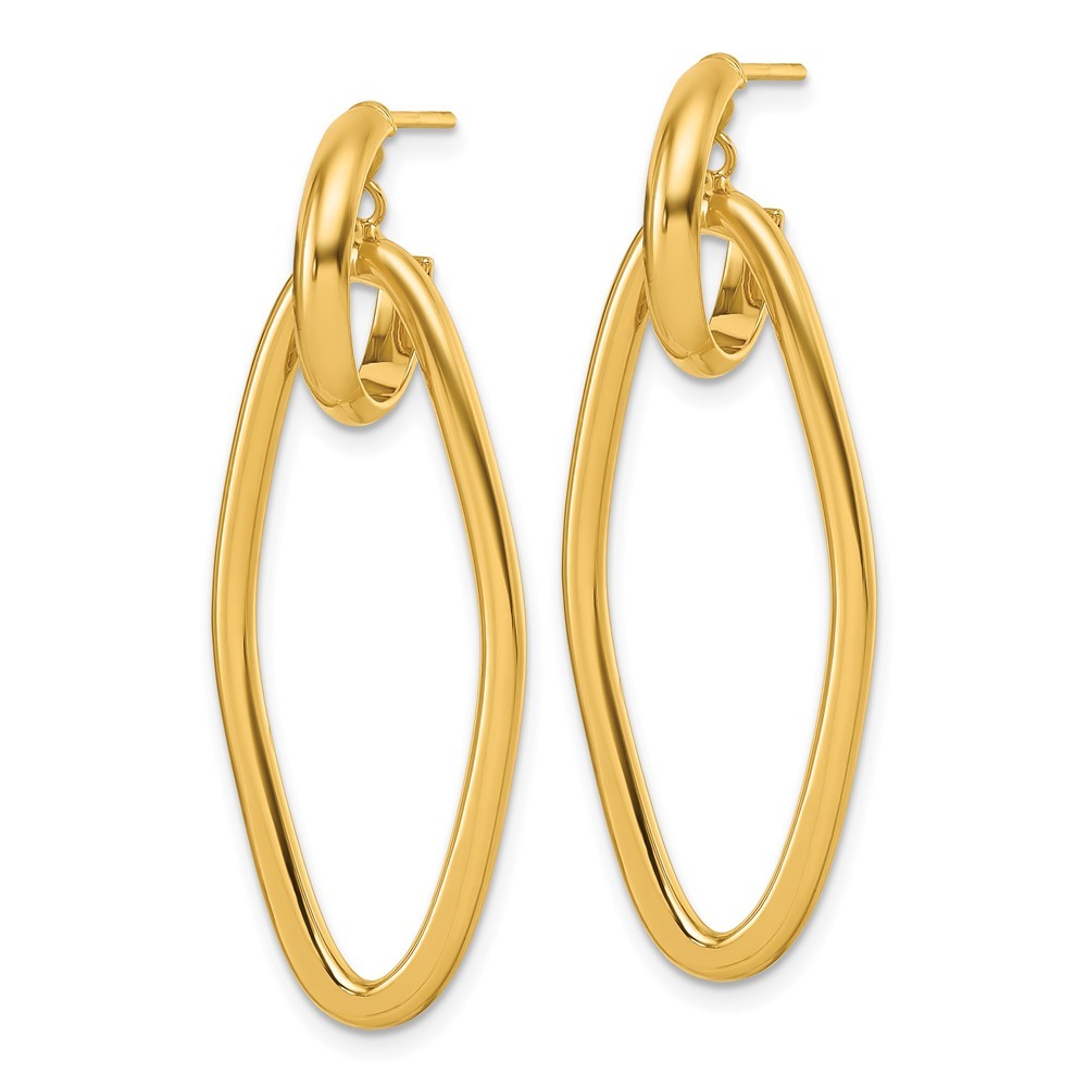 14k Yellow Gold Polished Oval Dangle C-Hoop Earrings