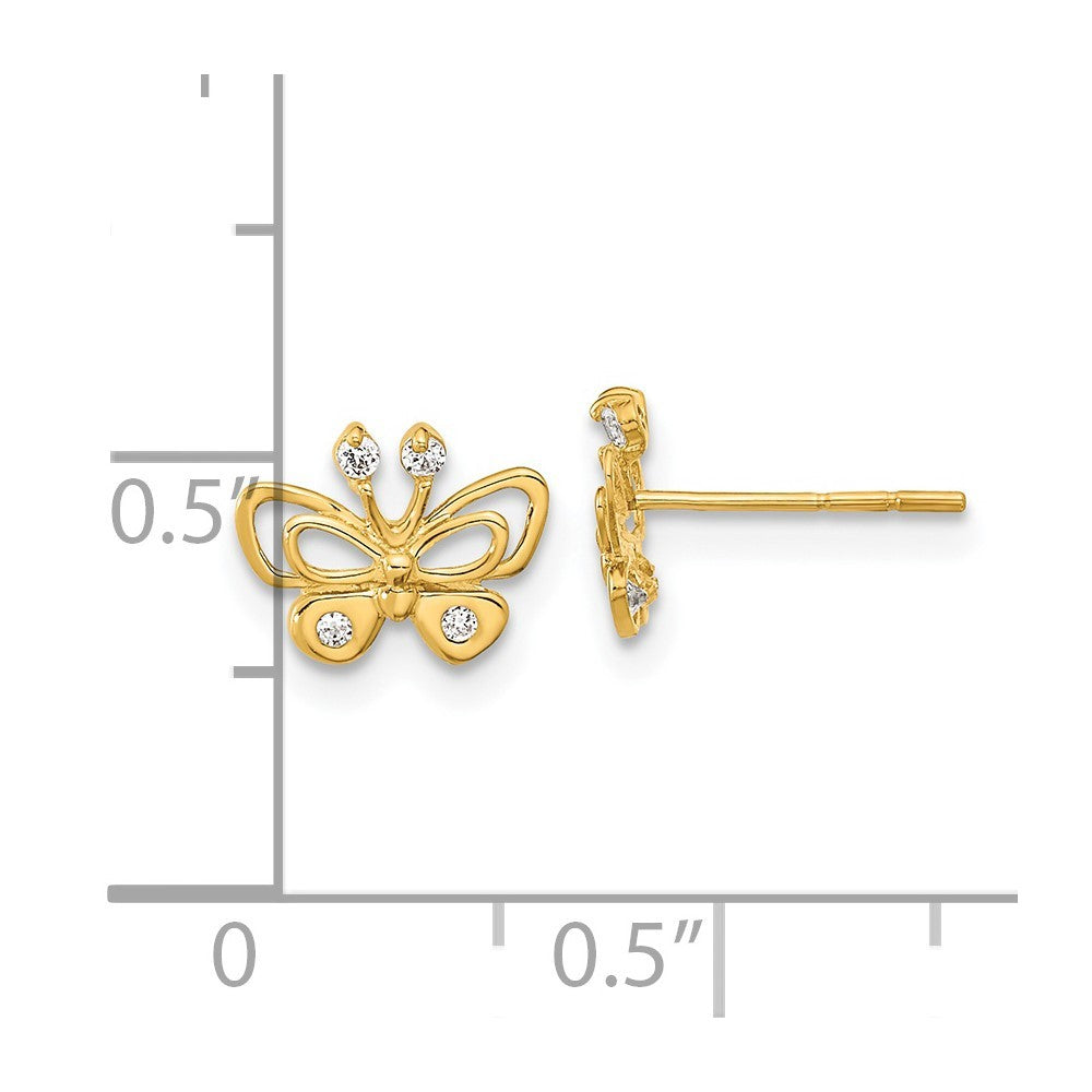 14k Yellow Gold Madi K Polished CZ Butterfly Post Earrings