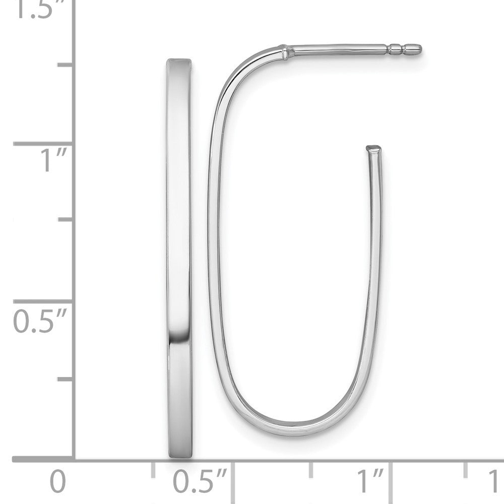 14k Yellow Gold White Polished Long Oval 2mm Tube Hoop Earrings