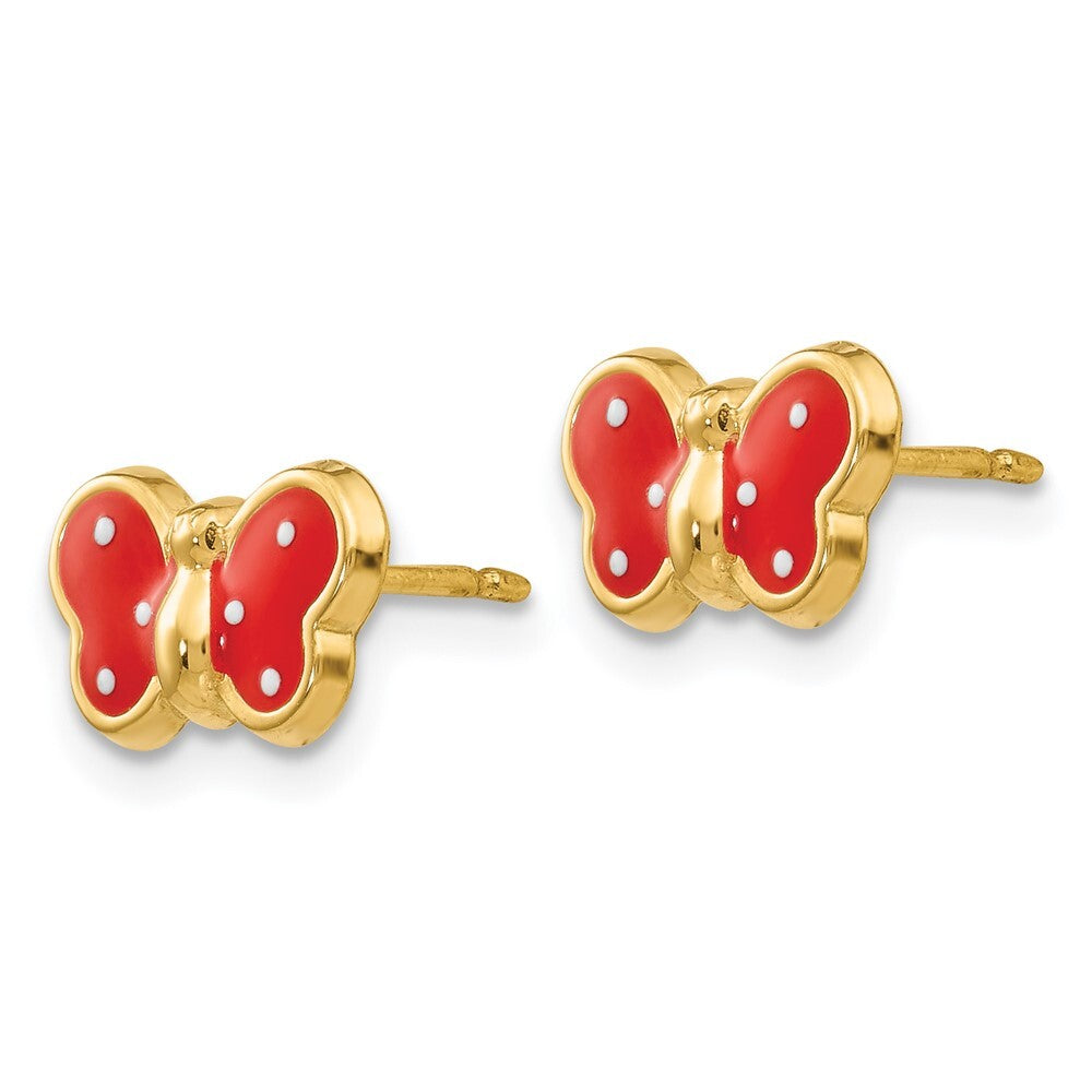 14k Yellow Gold Enameled Butterfly Stud Earrings Gift for Women
