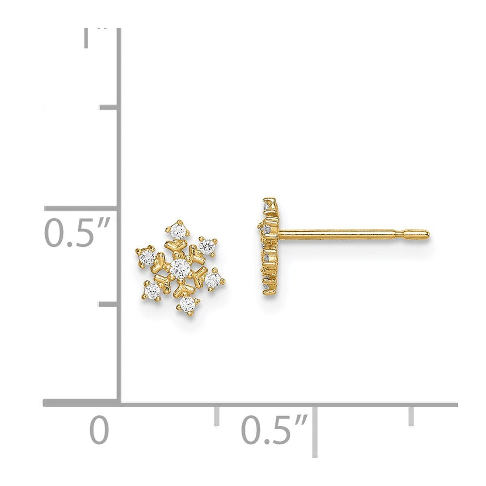 14k Yellow Gold Cubic Zirconia Snowflake Stud Earrings