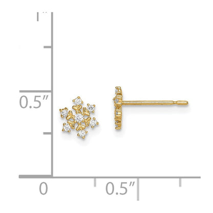 14k Yellow Gold Cubic Zirconia Snowflake Stud Earrings