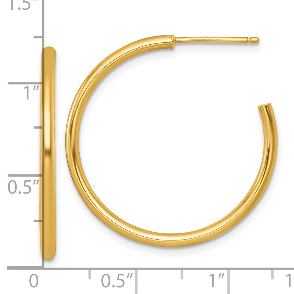 14k Yellow Gold Polished 2 x 30mm Tube C-Hoop Earrings