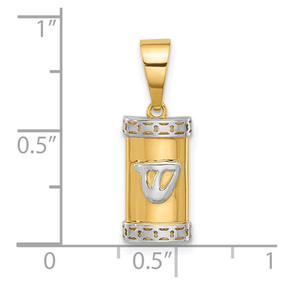14k Yellow Gold with White Rhodium Polished Mezuzah Pendant for Women