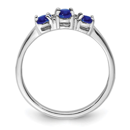 Sterling Silver Rhodium 3 Oval Sapphire & Diamond Ring Size 6