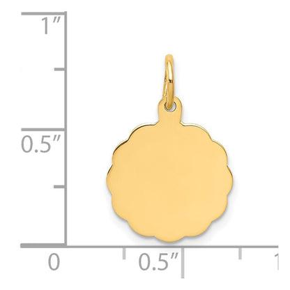 14k Yellow Gold .013 Gauge Engravable Scalloped Disc Charm Pendant for Women