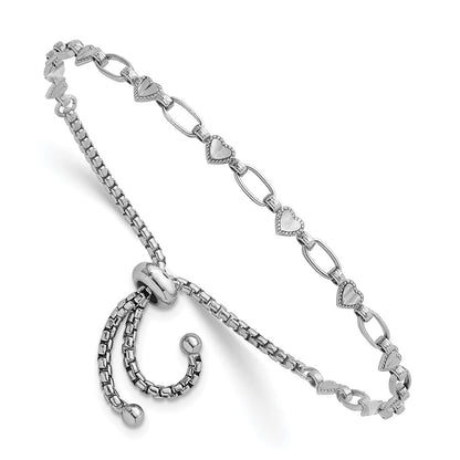 Sterling Silver Heart and Rectangle Link Adjustable Bolo Bracelet
