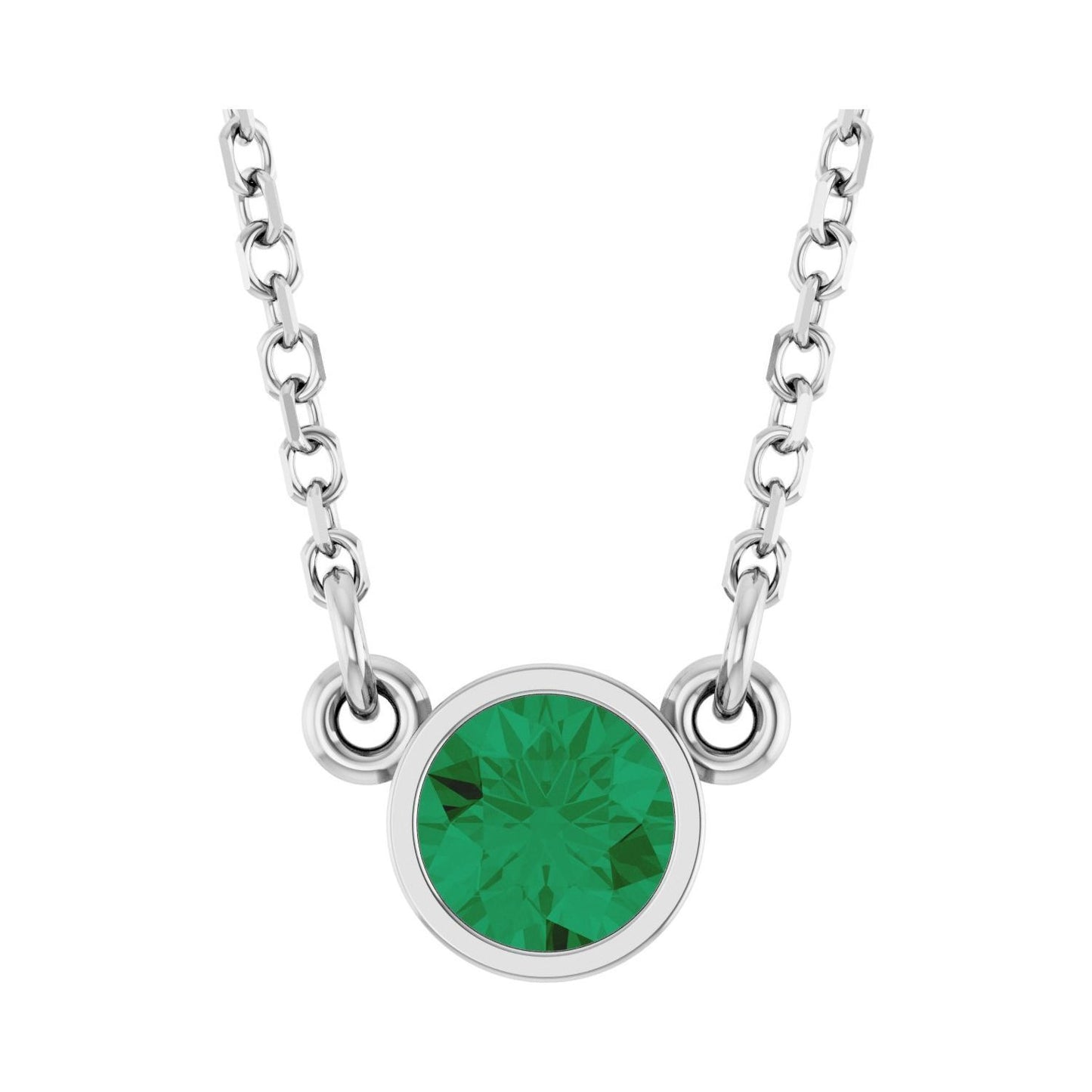 14k White Gold Lab-Grown Emerald Solitaire Pendant Necklace 16"