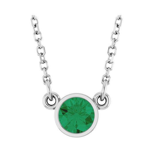 14k White Gold Lab-Grown Emerald Solitaire Pendant Necklace 16"