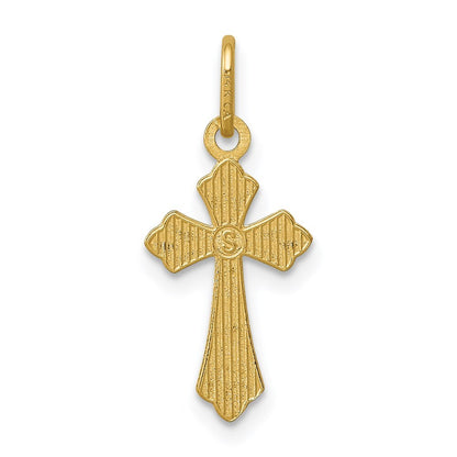 14k Yellow Gold Polished Diamond-Cut Small Cross Charm Pendant for Women