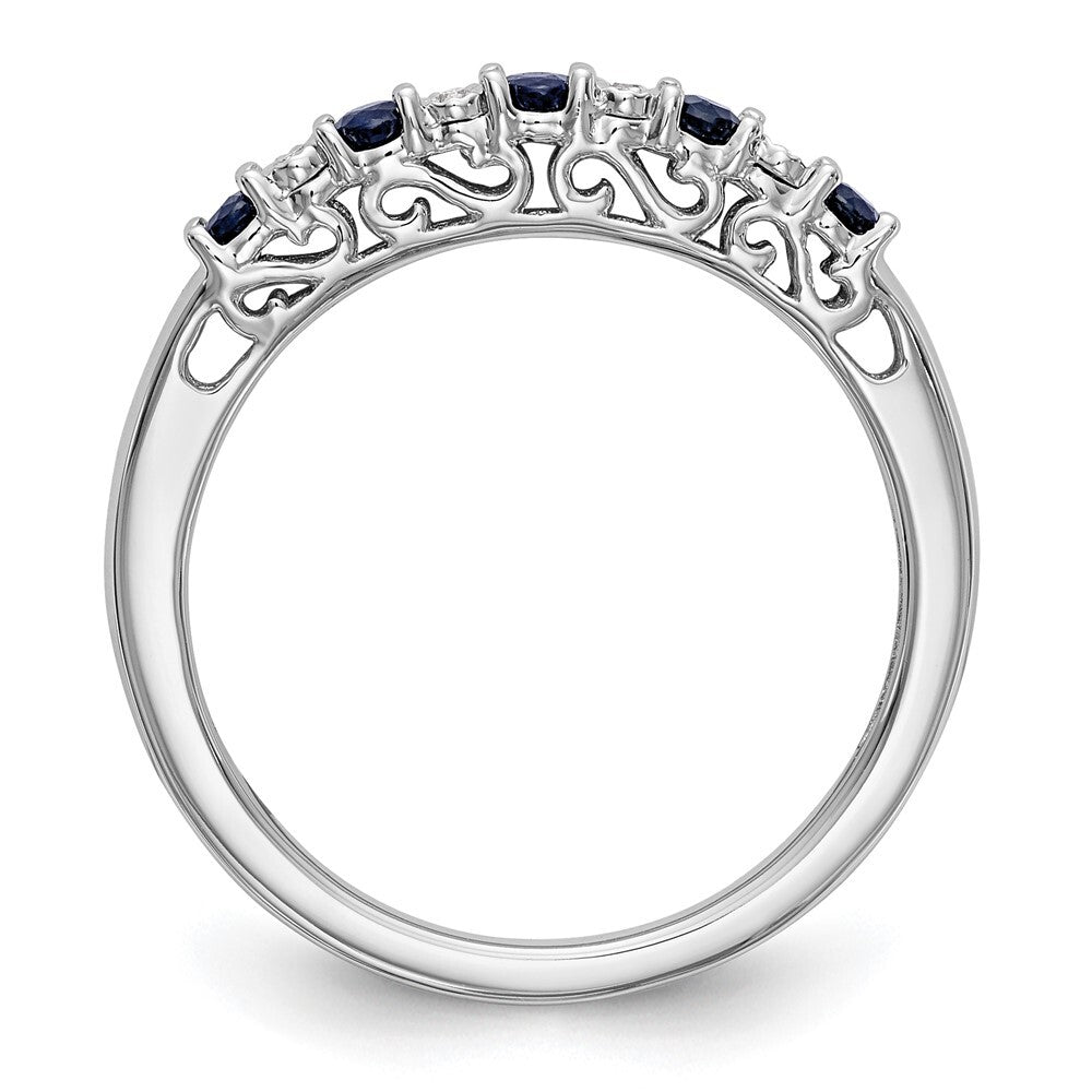 14k White Gold .01 carat Diamond and Blue Sapphire Complete Band Size 7