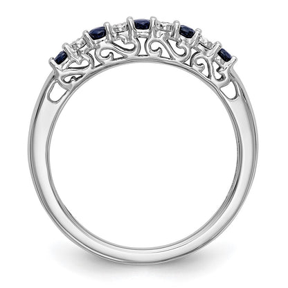 14k White Gold .01 carat Diamond and Blue Sapphire Complete Band Size 7