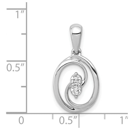 14k White Gold Polished 1/8ct. Diamond Oval Pendant for Women