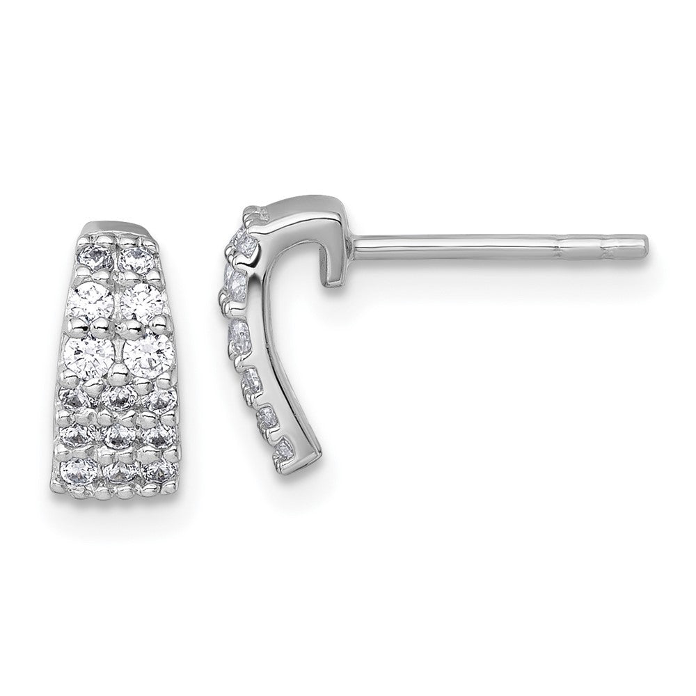 Sterling Silver Rhodium-plated Polished Pave CZ Curved and Tapered Earrings