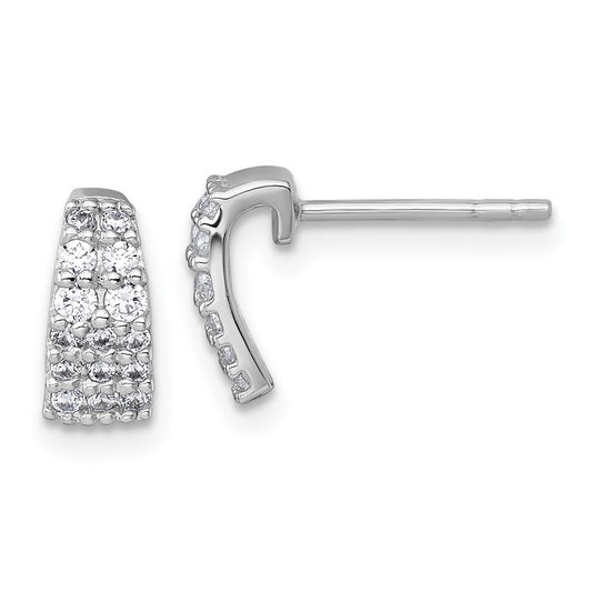 Sterling Silver Rhodium-plated Polished Pave CZ Curved and Tapered Earrings