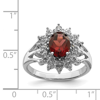 Sterling Silver Rhodium-plated Garnet & Diamond Ring Size 8